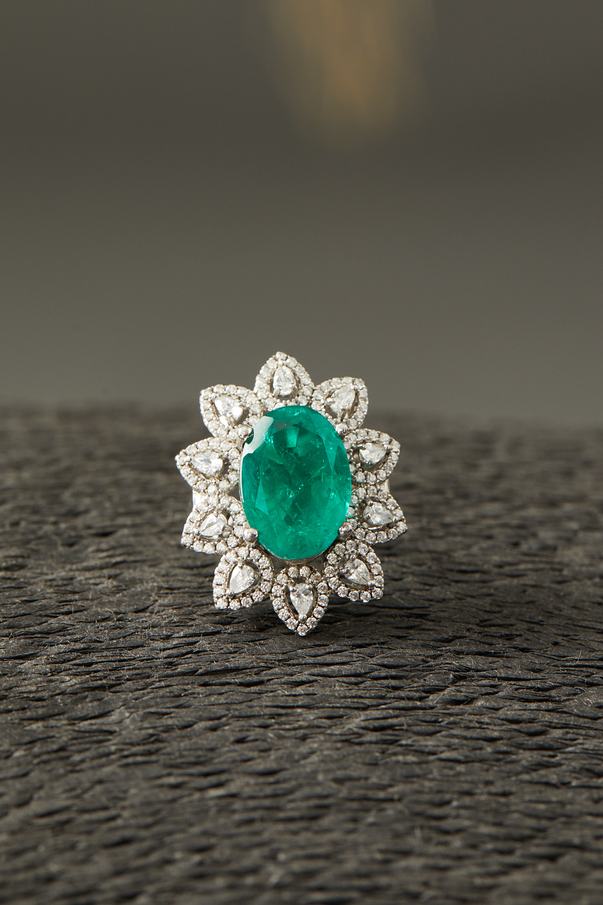 White Finish Colombian Emerald Ring In Sterling Silver by Mon Tresor