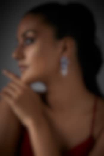 White Finish Blue Stone & Swarovski Chandelier Earrings In Sterling Silver by Mon Tresor at Pernia's Pop Up Shop