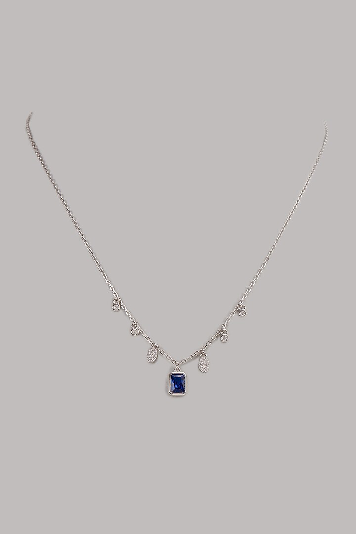 White Finish Swarovski & Blue Stone Necklace In Sterling Silver by Mon Tresor at Pernia's Pop Up Shop