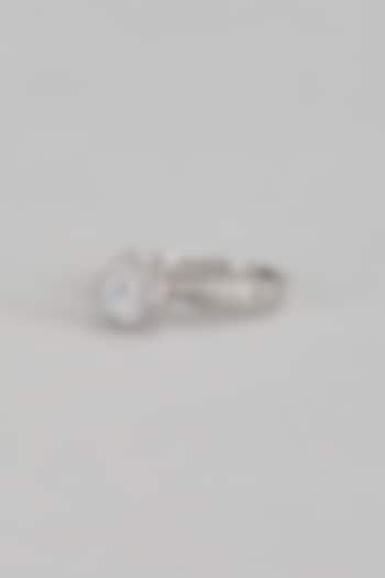 White Finish Swarovski Stone Ring In Sterling Silver by Mon Tresor