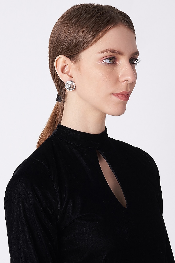 White Finish Pearl Stud Earrings In Sterling Silver by Mon Tresor at Pernia's Pop Up Shop