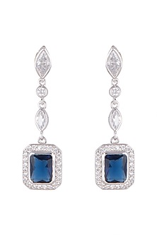 White Finish Blue Sapphire Earrings In Sterling Silver Design by Mon ...