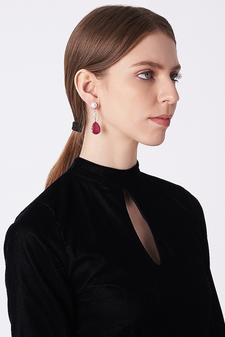 White Finish Long Earrings In Sterling Silver by Mon Tresor at Pernia's Pop Up Shop