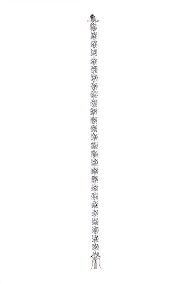 White Finish Zircons Tennis Bracelet In Sterling Silver by Mon Tresor at Pernia's Pop Up Shop