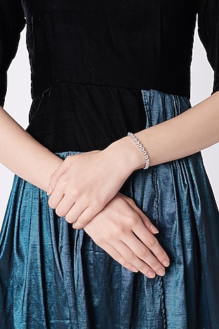 White Finish Zircons Tennis Bracelet In Sterling Silver by Mon Tresor
