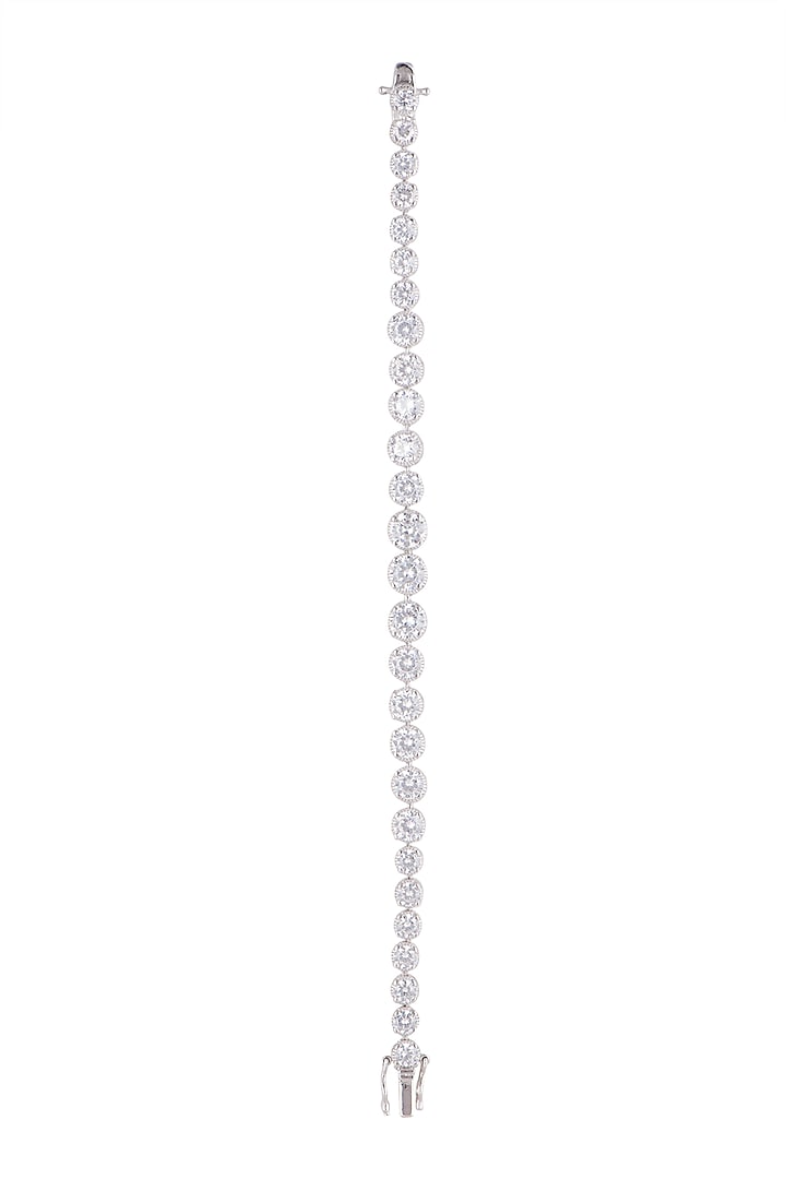 White Finish Cubic Zircons Tennis Bracelet In Sterling Silver by Mon Tresor at Pernia's Pop Up Shop