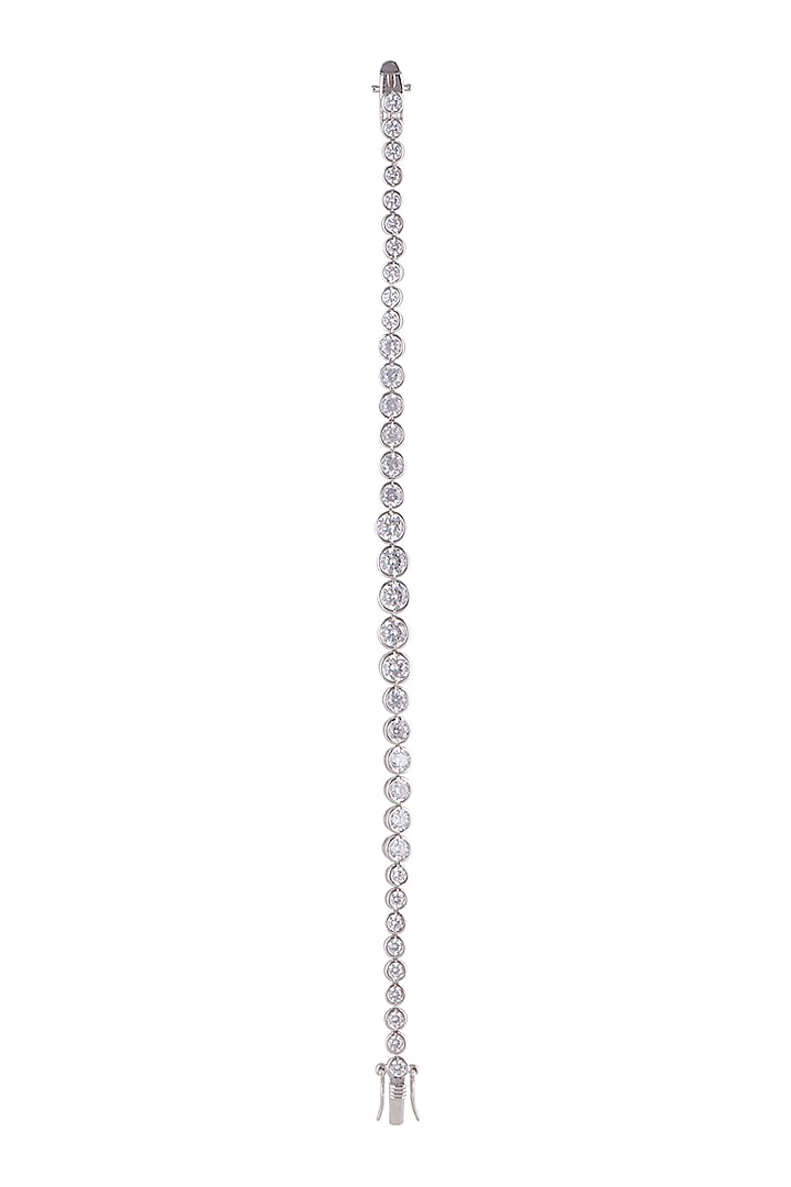 White Finish Cubic Zircons Bracelet In Sterling Silver by Mon Tresor at Pernia's Pop Up Shop