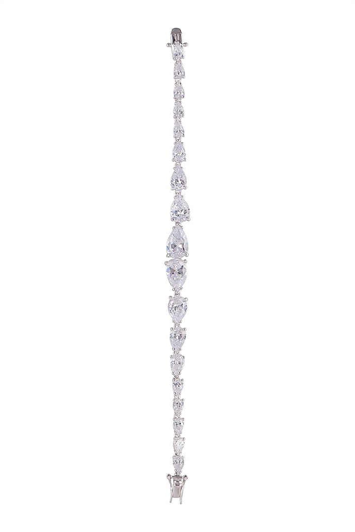 White Finish Pear Shaped Tennis Bracelet In Sterling Silver by Mon Tresor at Pernia's Pop Up Shop