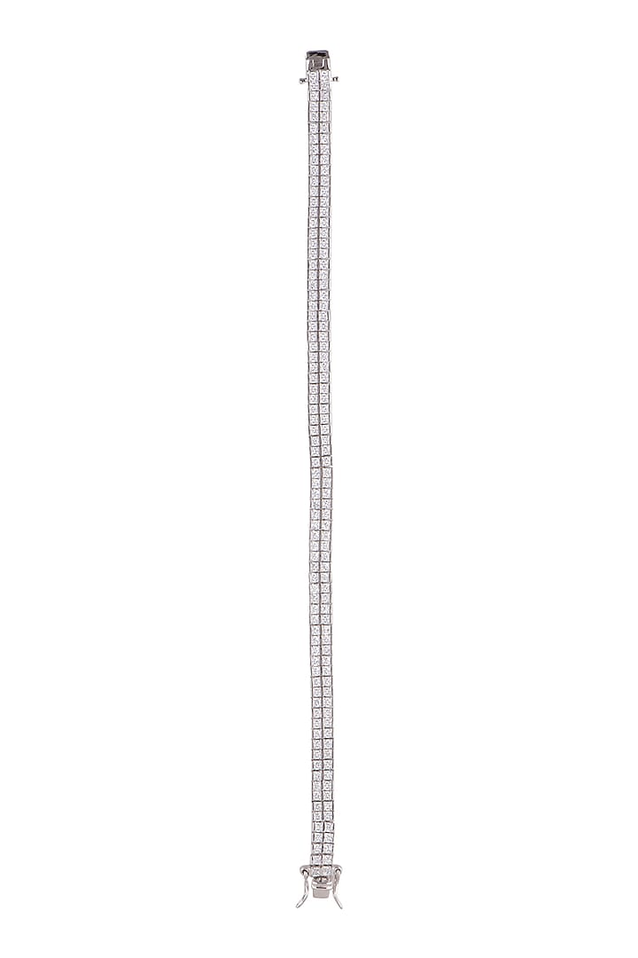 White Finish Tennis Bracelet With Cubic Zircons In Sterling Silver by Mon Tresor at Pernia's Pop Up Shop