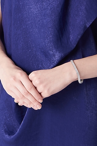 White Finish Tennis Bracelet With Cubic Zircons In Sterling Silver by Mon Tresor