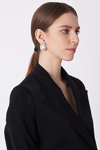 White Finish Cubic Zircons & Pearls Stud Earrings In Sterling Silver by Mon Tresor