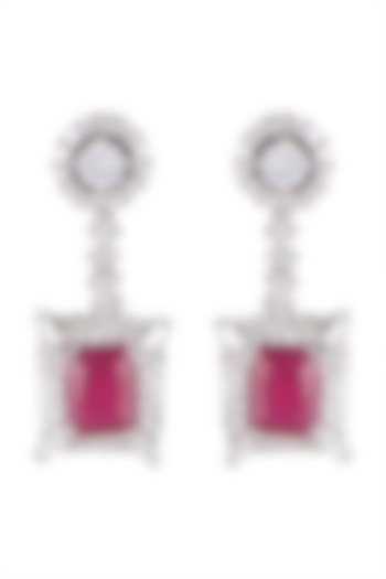 White Finish Cubic Zircons & Ruby Earrings by Mon Tresor