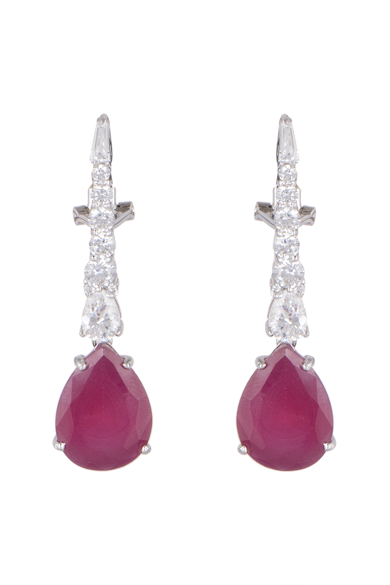 White Finish Ruby Long Earrings In Sterling Silver by Mon Tresor