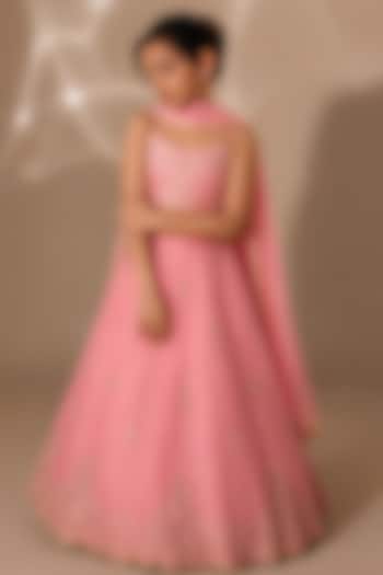 Baby Pink Silk Sequins Embroidered Lehenga Set For Girls by DISHA MUCHHALA KIDS at Pernia's Pop Up Shop