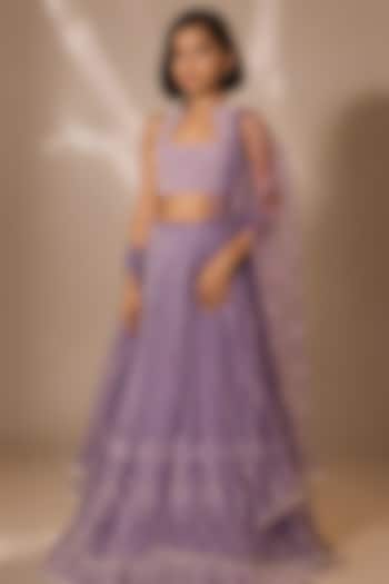 Purple Silk Cutdana Embroidered Lehenga Set For Girls by DISHA MUCHHALA KIDS at Pernia's Pop Up Shop