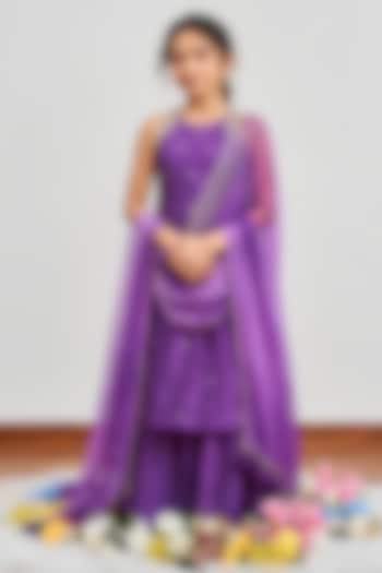 Purple Chanderi Sequins Embroidered Kalidar Kurta Set For Girls by DISHA MUCHHALA KIDS at Pernia's Pop Up Shop