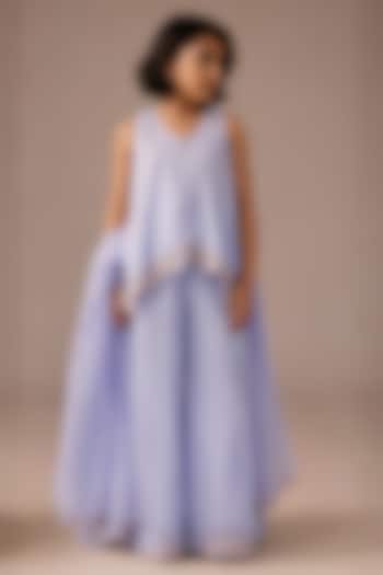Powder Blue Silk Sequins Embroidered Kurta Set For Girls by DISHA MUCHHALA KIDS at Pernia's Pop Up Shop