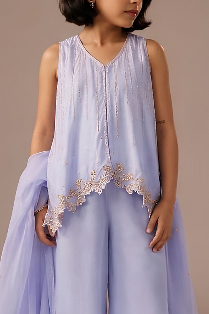 Powder Blue Silk Sequins Embroidered Kurta Set For Girls by DISHA MUCHHALA KIDS at Pernia's Pop Up Shop
