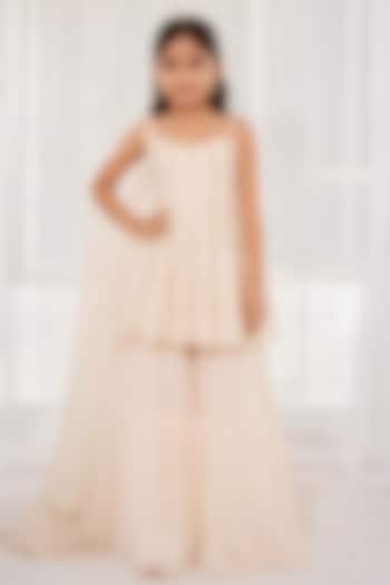 Ivory Georgette Zardosi Embroidered Sharara Set For Girls by DISHA MUCHHALA KIDS at Pernia's Pop Up Shop