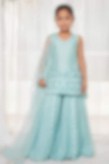 Candy Blue Silk Sequins Embroidered Kurta Set For Girls by DISHA MUCHHALA KIDS at Pernia's Pop Up Shop