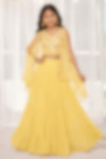 Lime Green Georgette Sequins Embroidered Sharara Set For Girls by DISHA MUCHHALA KIDS at Pernia's Pop Up Shop