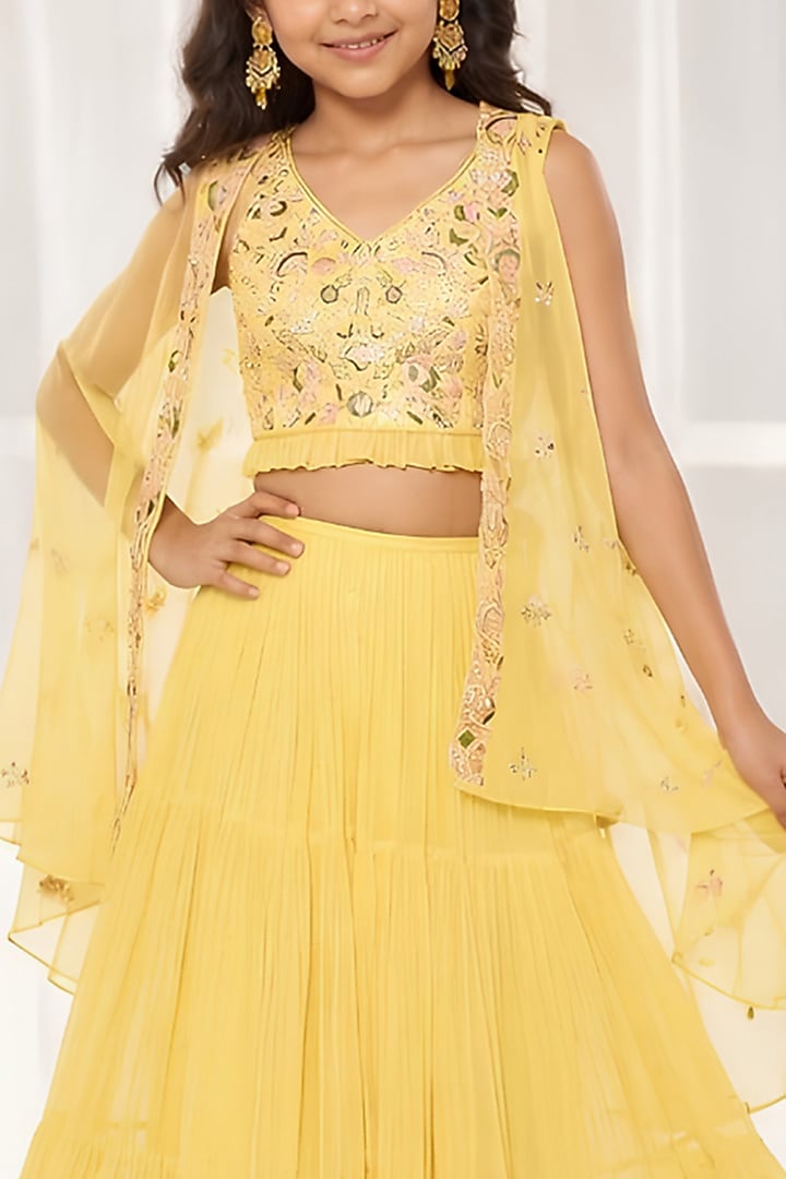 Lime Green Georgette Sequins Embroidered Sharara Set For Girls by DISHA MUCHHALA KIDS at Pernia's Pop Up Shop