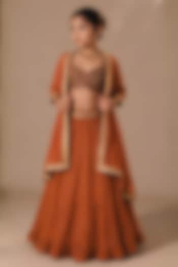 Brown Satin Organza Sequins Embroidered Lehenga Set For Girls by DISHA MUCHHALA KIDS at Pernia's Pop Up Shop