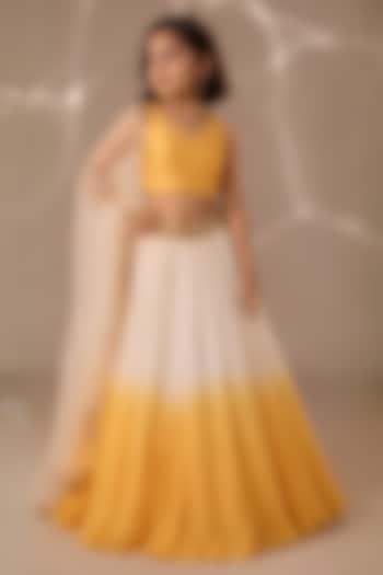 Yellow & Ivory Shaded Chiffon Sequins Chitta Embroidered Lehenga Set For Girls by DISHA MUCHHALA KIDS at Pernia's Pop Up Shop
