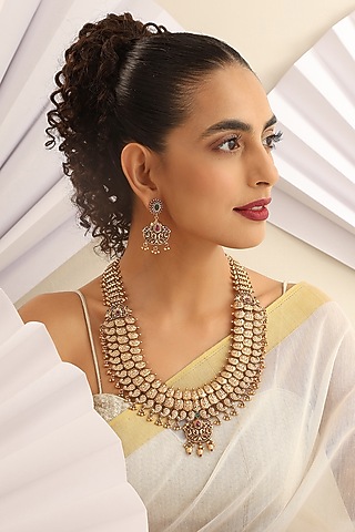 Gold Finish Handcrafted Temple Long Necklace Set by MUDRA LUXE