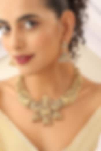 Gold Finish Stone Temple Necklace Set by MUDRA LUXE at Pernia's Pop Up Shop