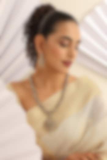 Gold Finish Multi-Colored Stone Long Temple Necklace Set by MUDRA LUXE at Pernia's Pop Up Shop