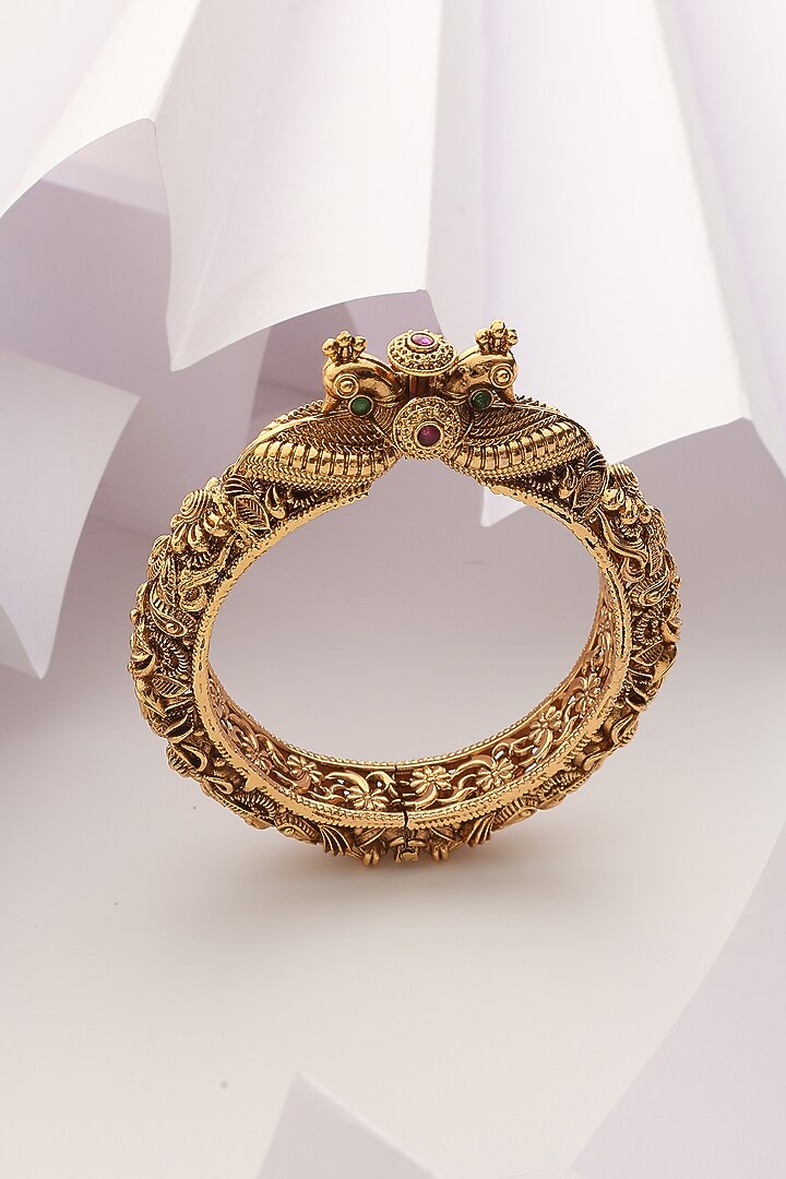Gold Finish Multi-Colored Stone Openable Temple Kada by MUDRA LUXE at Pernia's Pop Up Shop