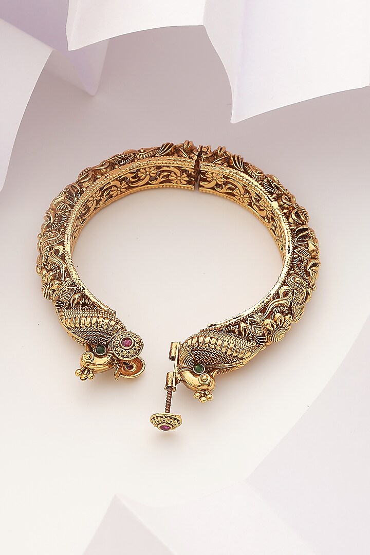 Gold Finish Multi-Colored Stone Openable Temple Kada by MUDRA LUXE at Pernia's Pop Up Shop