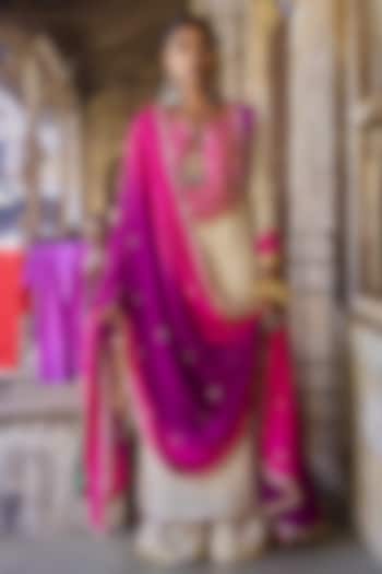 Pink Pochampally Raw Silk Ikat Fabric Handwork Kurta Set by Muskann Kapadiaa at Pernia's Pop Up Shop