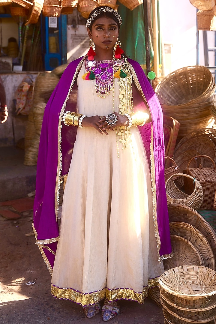 Purple Pochampally Raw Silk Ikat Fabric Handwork Kurta Set by Muskann Kapadiaa at Pernia's Pop Up Shop