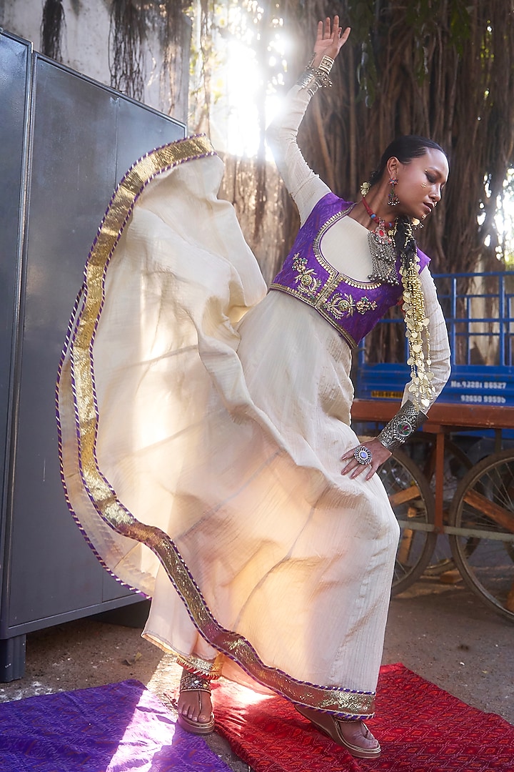 Purple Pochampally Raw Silk Ikat Fabric Handwork Party Wear Anarkali Set by Muskann Kapadiaa at Pernia's Pop Up Shop