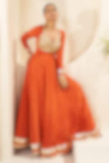 Orange Silk Gota Patti Work Party Wear Anarkali Set by Muskann Kapadiaa at Pernia's Pop Up Shop