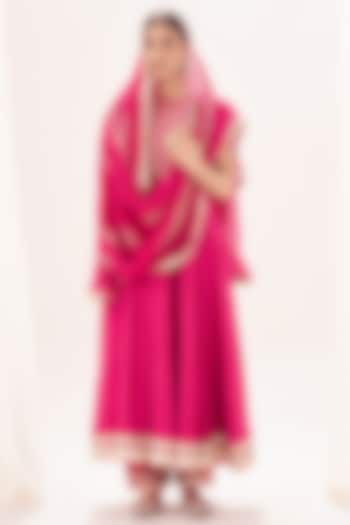 Pink Silk Gota Patti Work Party Wear Anarkali Set by Muskann Kapadiaa at Pernia's Pop Up Shop