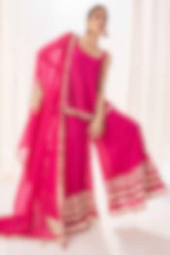 Pink Silk Gota Patti Work Kurta Set by Muskann Kapadiaa at Pernia's Pop Up Shop