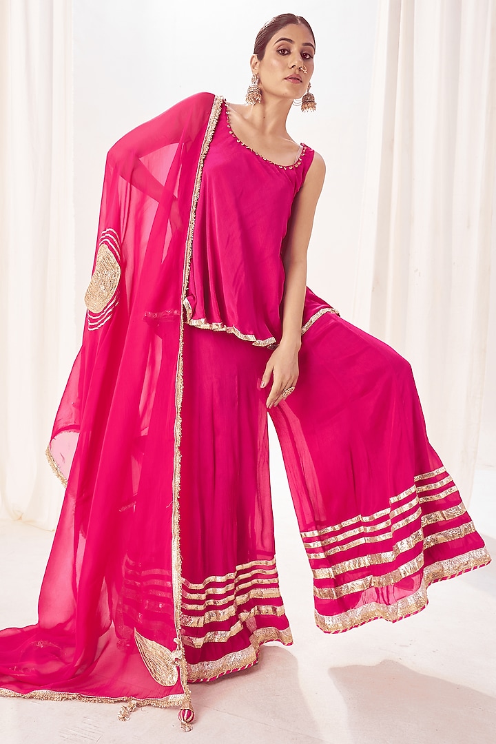 Pink Silk Gota Patti Work Kurta Set by Muskann Kapadiaa at Pernia's Pop Up Shop