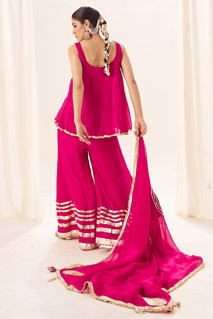 Pink Silk Gota Patti Work Kurta Set by Muskann Kapadiaa at Pernia's Pop Up Shop