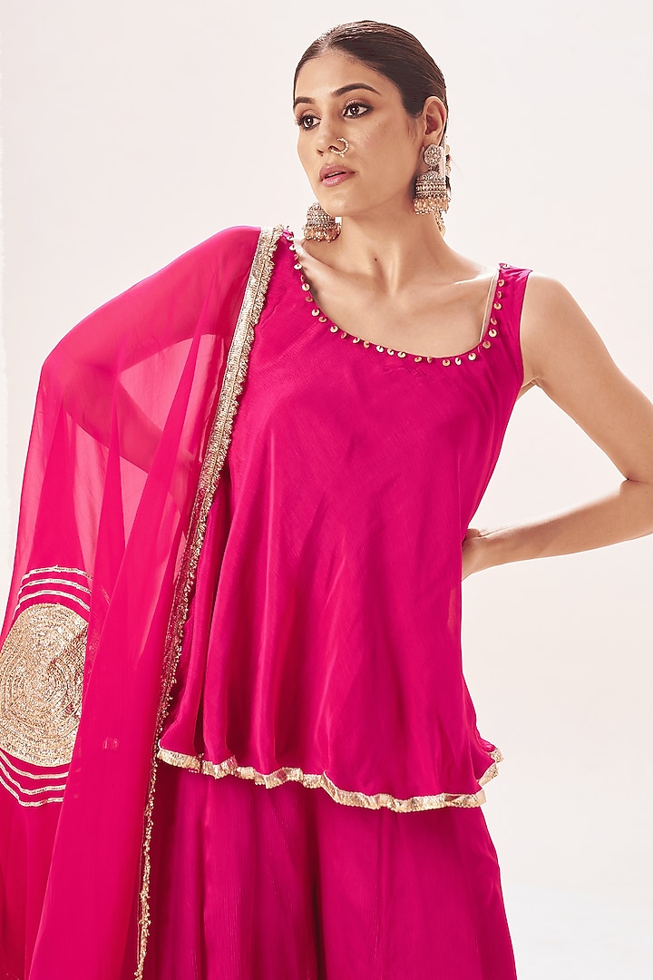 Pink Silk Gota Patti Work Kurta Set by Muskann Kapadiaa at Pernia's Pop Up Shop