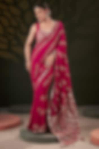 Pink Silk & Georgette Gota Patti Work Pre-Stitched Wedding Saree Set  by Muskann Kapadiaa at Pernia's Pop Up Shop
