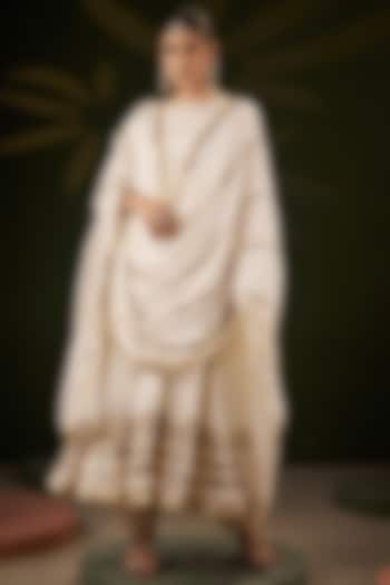 Ivory Chiffon Gota Patti Work Party Wear Anarkali Set by Muskann Kapadiaa at Pernia's Pop Up Shop