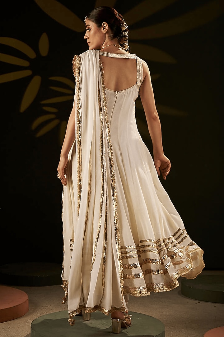 Ivory Chiffon Gota Patti Work Party Wear Anarkali Set by Muskann Kapadiaa at Pernia's Pop Up Shop