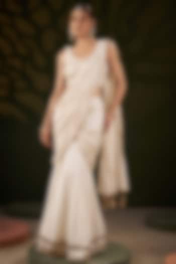 Ivory Silk & Chiffon Gota Patti Work Pre-Stitched Wedding Saree Set by Muskann Kapadiaa at Pernia's Pop Up Shop