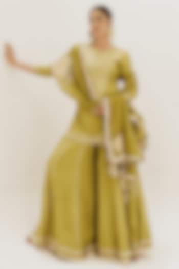 Green Silk Gota Patti Work Kurta Set by Muskann Kapadiaa at Pernia's Pop Up Shop