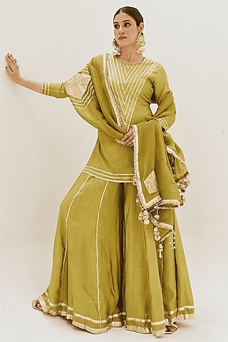 Green Silk Gota Patti Work Kurta Set by Muskann Kapadiaa