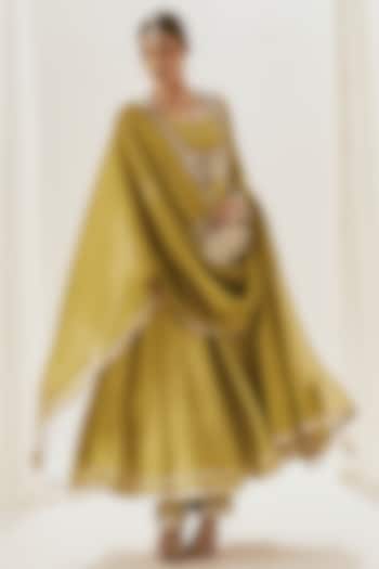 Green Silk Gota Patti Work Party Wear Anarkali Set by Muskann Kapadiaa at Pernia's Pop Up Shop