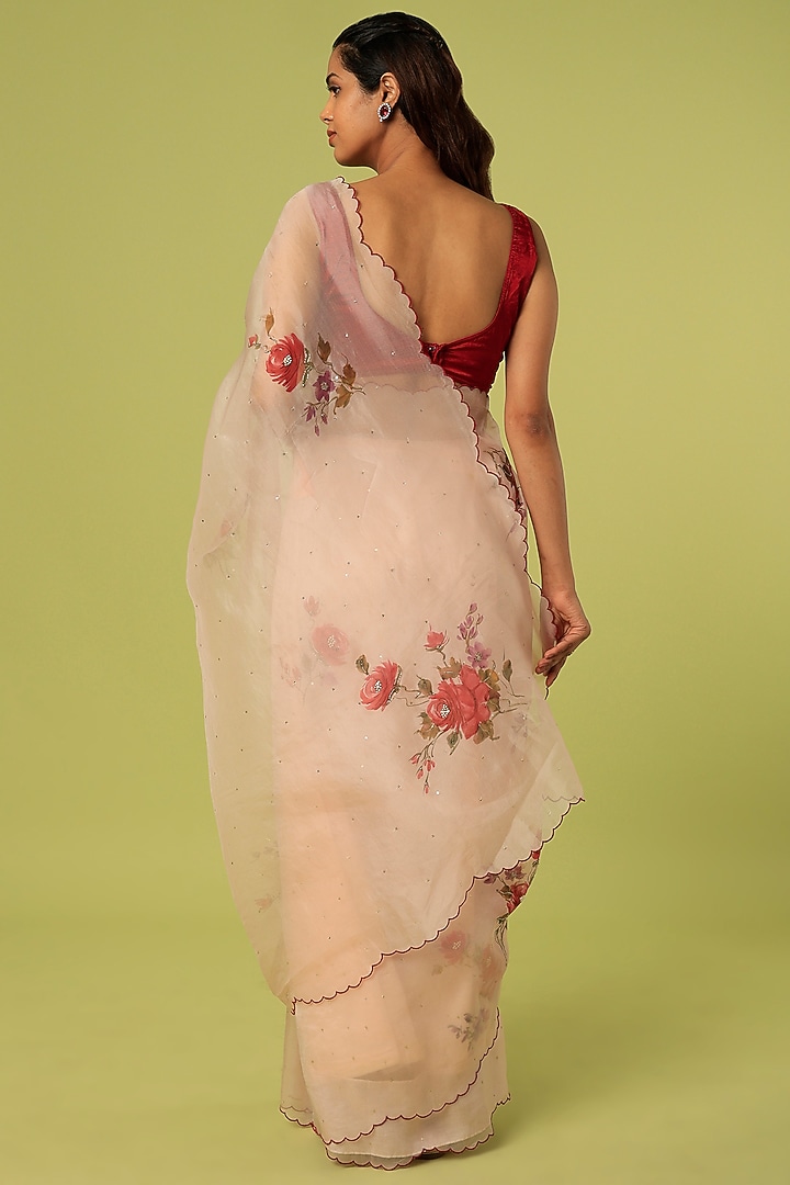 Pink Embroidered & Hand Painted Party Wear Saree by MUKSWETA at Pernia's Pop Up Shop